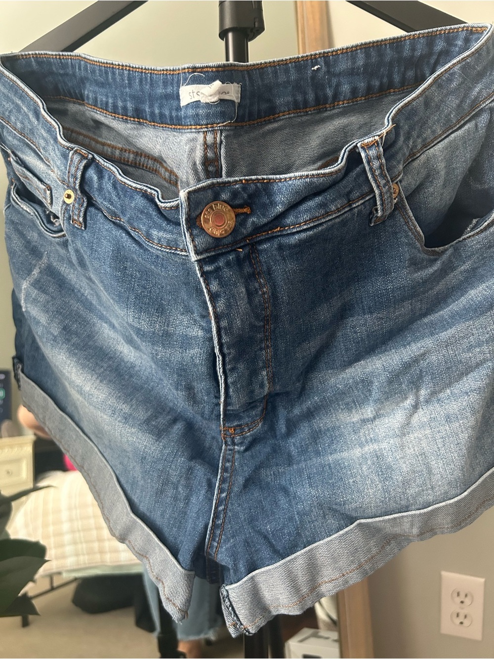 Medium Wash Denim Shorts with Rolled Hem Detail